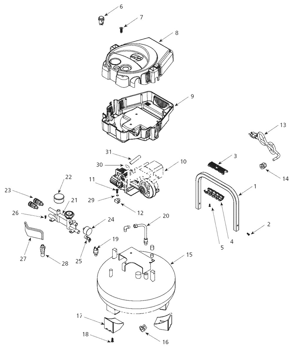 Air-Compressor Parts Diagram and Parts List for MW2500  Campbell Hausfeld Compressor